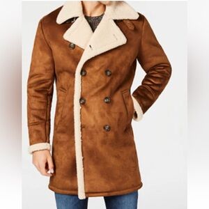 Guess Tan Double-Breasted Pea Coat